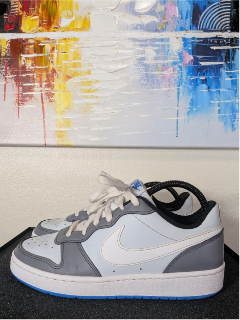 Nike Court Borough Low 2 Shoes Youth Size 7Y Gray White Blue Sneakers BQ5448-019